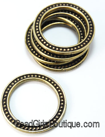 Antique Brass Beaded Rings Large 1&quot; 25mm TierraCast Brass Oxide Antique Bronze -1
