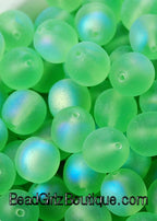 Czech Glass 10mm Frosted Peridot Green AB Smooth Round Druk Beads -20 Czech Beads