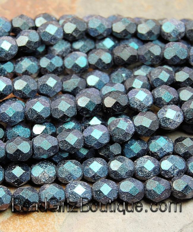 6mm Matte  Polychrome - Indigo Orchid Czech Beads Faceted  -25 czf004 Main Image