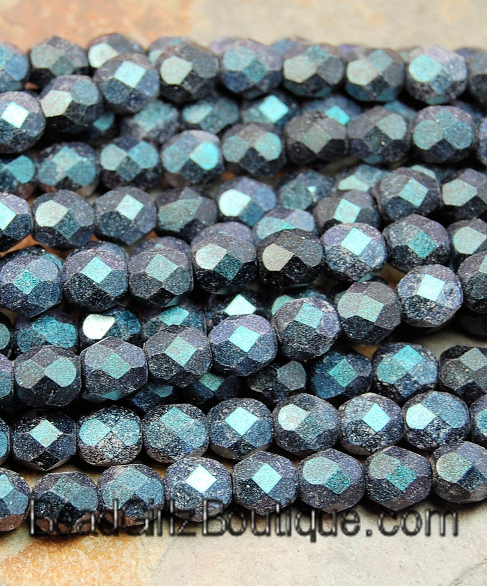 4mm Matte  Polychrome - Indigo Orchid Czech Beads Faceted  -50