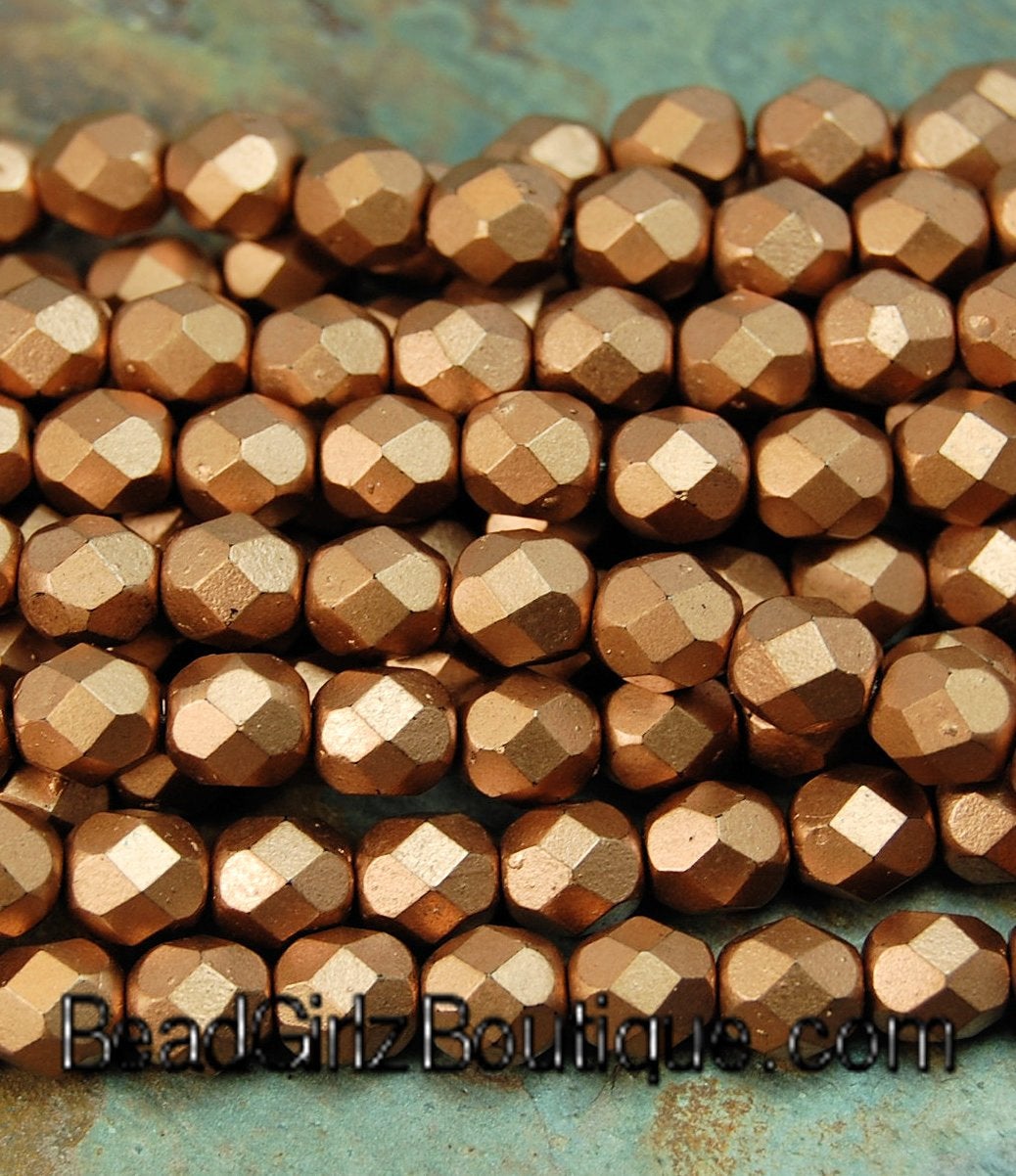 Matte Metallic Bronze Copper Czech Glass Firepolished 6mm Beads -25