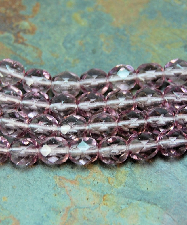 Czech Glass Beads, 6mm Faceted, Fire Polished in Lavender Purple -25 Main Image