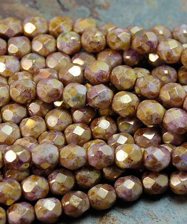 Opaque Gold/Smoky Topaz Czech Glass Faceted 4mm Beads -50 Main Image