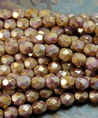 Opaque Gold/Smoky Topaz Czech Glass Faceted 4mm Beads -50