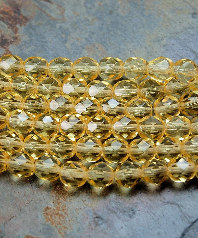 Lt. Topaz Czech Glass Faceted 6mm Beads -25 Hover Image