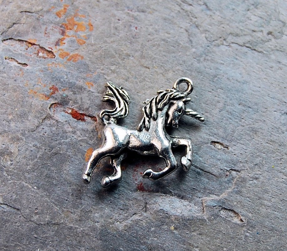 Unicorn Antique Silver Pewter Charm -1