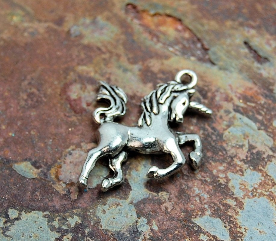 Unicorn Antique Silver Pewter Charm -1