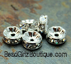 Silver Rhinestone Beads, Grade AAA, Nickel Free, Rondelle, Crystal, 8x3.8mm -20