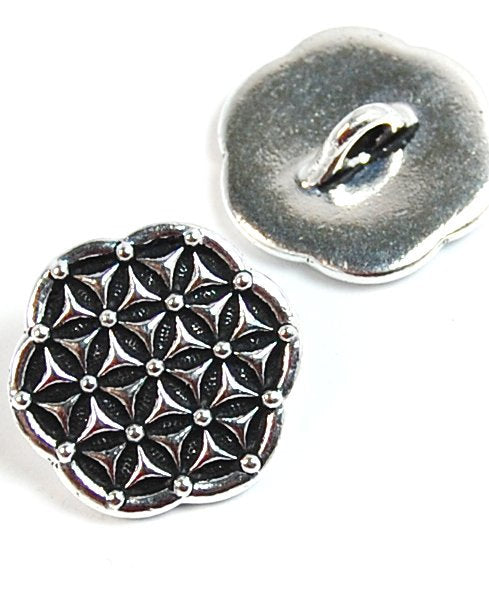 TierraCast Antique Silver Round Flower of Life Button Focal -1