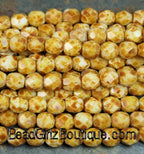 Opaque White Picasso Firepolish Czech Glass Faceted Bead 6mm Round - 25 Pc