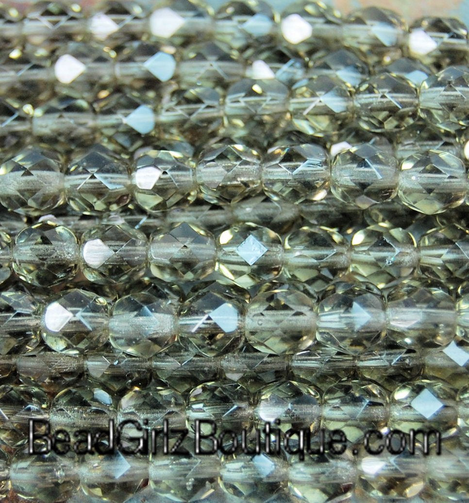 Czech Glass Beads, 6mm Faceted, Fire Polished in Black Diamond -25