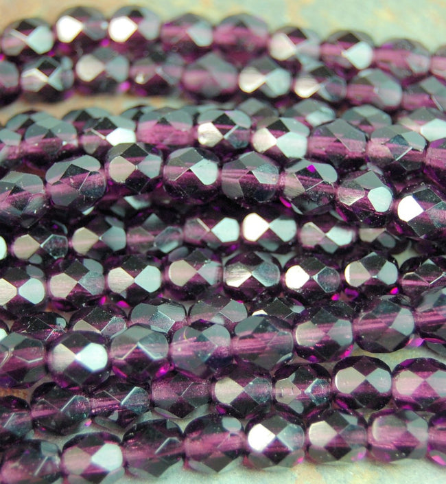 Dark Amethyst Czech Glass Bead 6mm Faceted Round - 25 Pc Main Image