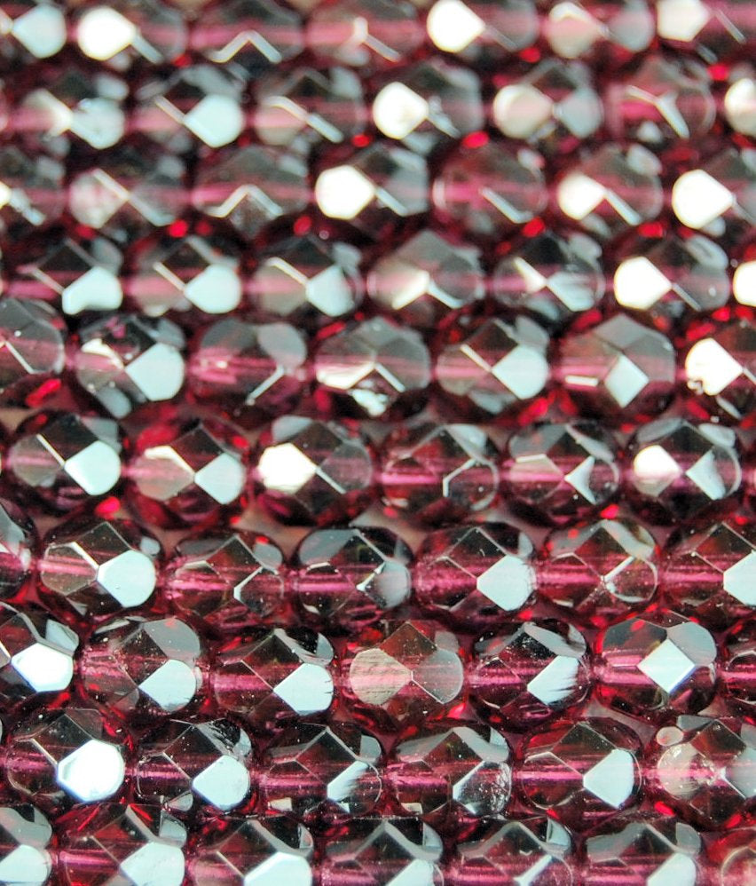 Fuchsia Crystal Czech Glass Bead 6mm Round - 25 Pc