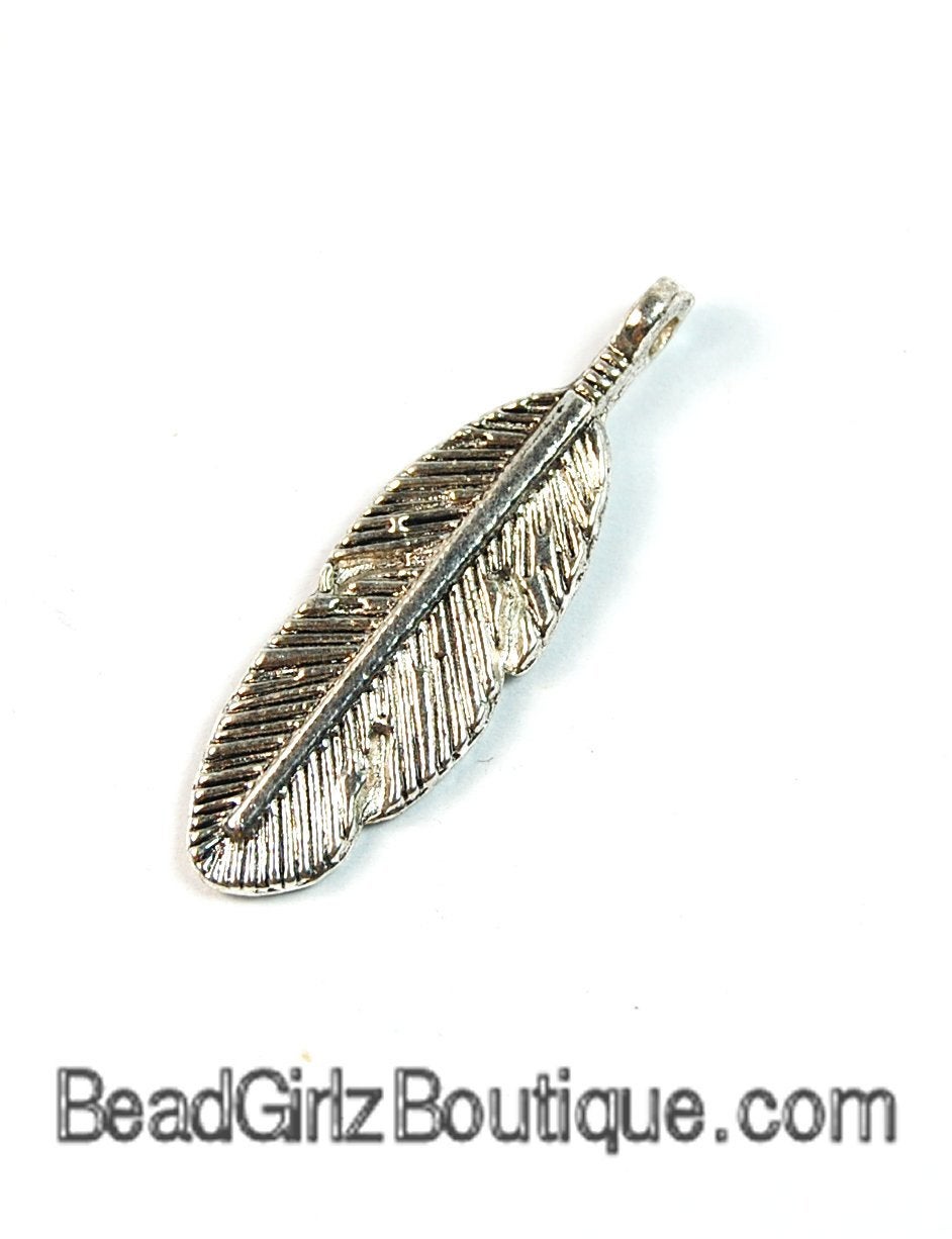Feather Antique Silver Pewter Charm -2