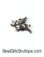 Flying Pig, Pig with Wings, Silver Pewter Charm -1