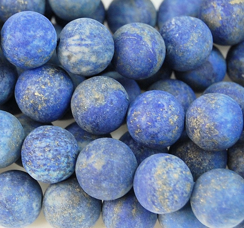 8mm Frosted Lapis Lazuli Round Beads  -15 inch strand