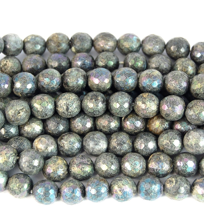 Electroplate LABRADORITE 4mm,6mm,8mm,10mm Gemstone Beads, Faceted -15 inch strand Hover Image