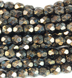Jet Bronze Picasso Czech Glass Faceted 4mm Beads -50