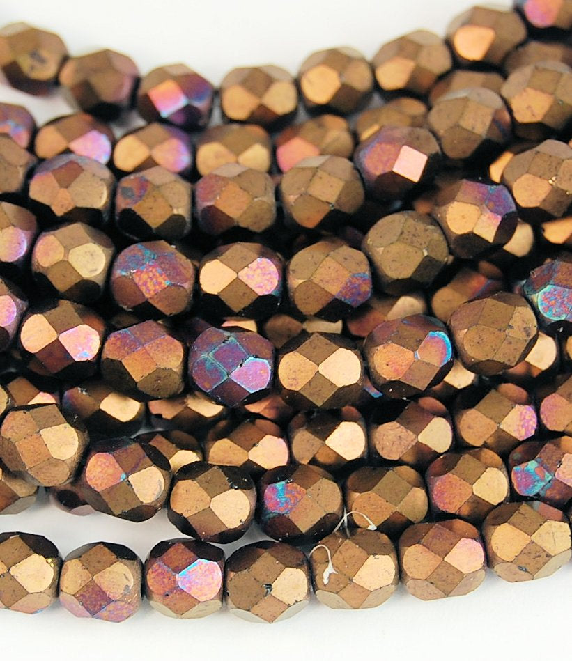 Matte Bronze Vega Czech Glass Faceted 6mm Beads -25