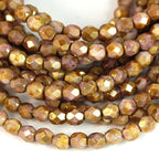 Opaque Gold/Smoky Topaz Czech Glass Faceted 4mm Beads -50
