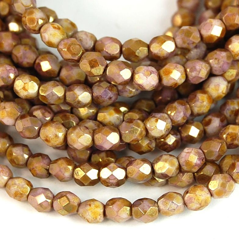 Opaque Gold/Smoky Topaz Czech Glass Faceted 4mm Beads -50