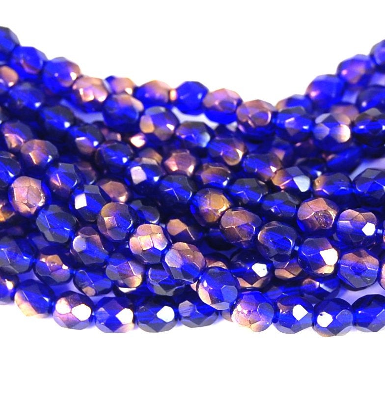 4mm Cobalt Blue Copper Czech Glass Beads   - 50