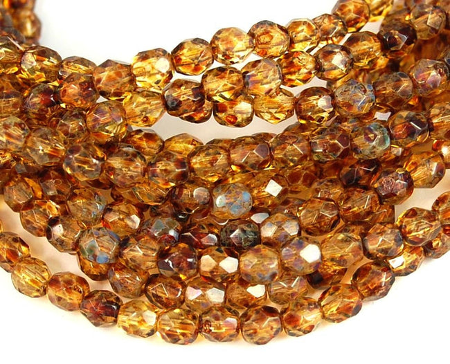 Czech Bead Firepolish 4mm : Picasso Crystal - 50 Pieces Hover Image