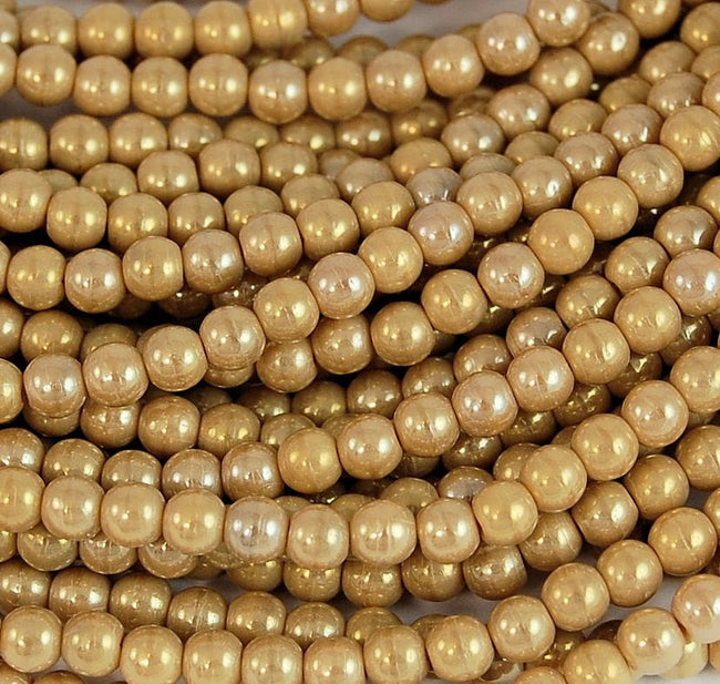 4mm Czech Glass Round Antique Beige Iris Luster Druk  -100 Hover Image