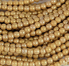 4mm Czech Glass Round Antique Beige Iris Luster Druk  -100