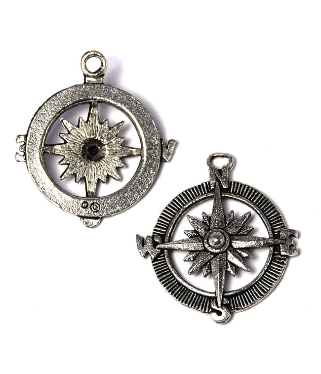 Antique Silver Compass Charm Pewter -1 Main Image
