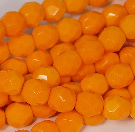 Opaque Sunflower Yellow Czech Glass Faceted Bead 6mm Round - 25 Pc