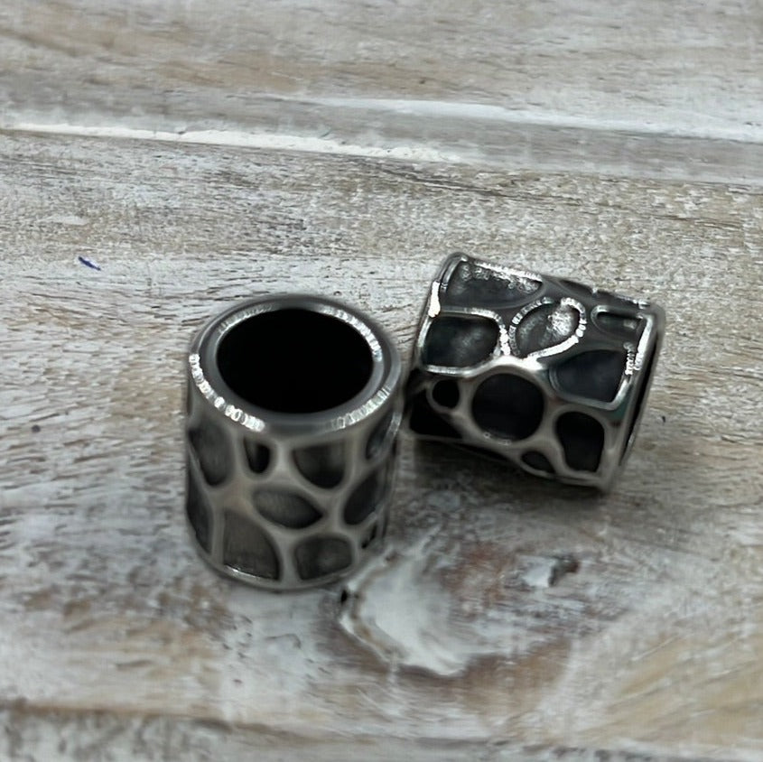 Stainless Steel Beads, 1pc, Animal Print Large Hole Beads, Column, Antique Silver
