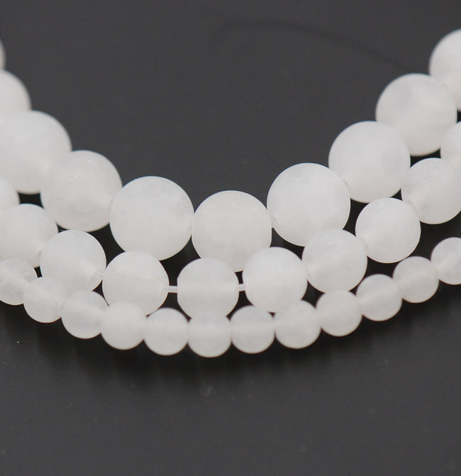 Matte White Jade Round Beads, 15-16 inch strand Hover Image