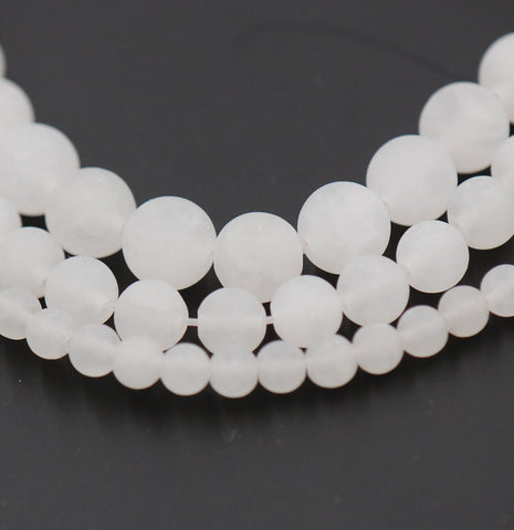 Matte White Jade Round Beads, 15-16 inch strand